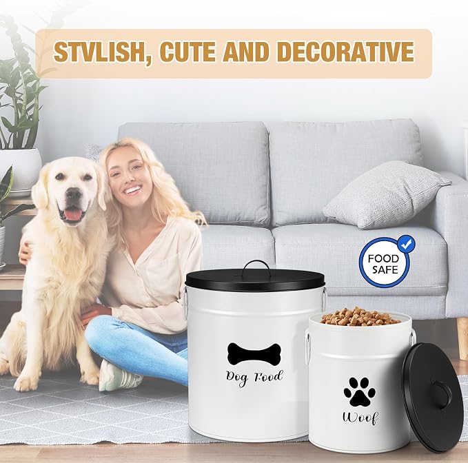 DoubleFill Extra Large 23+10 lb Metal Dog Food Storage Containers Set of 2 Airtight Dog Treat Snack Jars with Lids and Spoon Farm House Style Big Pet Cookie Jar for Kitchen Counter Gift - Image 6