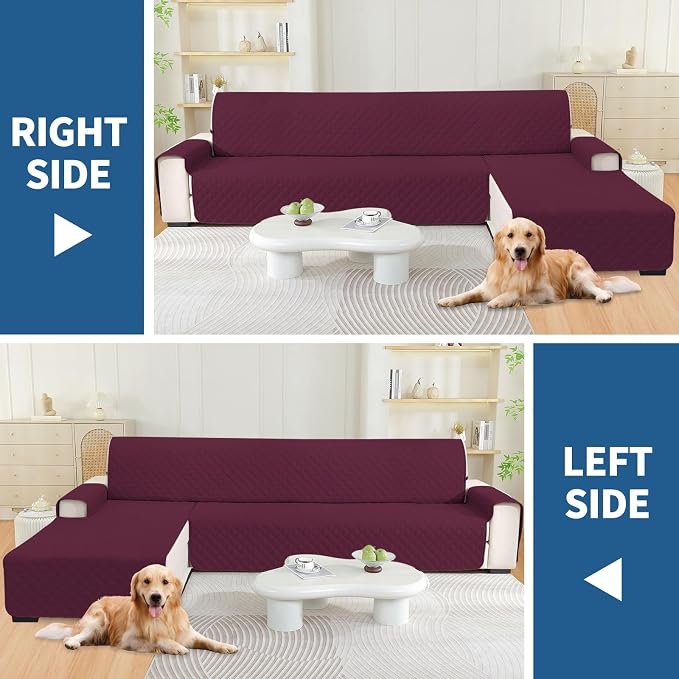 Waterproof Sectional Couch Covers for Dogs, Reversible L Shaped Couch Cover, Chaise Lounge Cover for Sectional Sofa, Sofa Covers Washable Sectional for Pets Dog Cat (Small, Burgundy) - Image 5