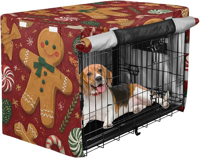 Dog Crate Cover Kennel Cover for Dog Cages Breathable for Wire Cage Indoor Outdoor Red Christmas Gingerbread Candy Canes - Image 2