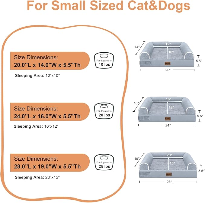 NANUYA Orthopedic Dog Bed for Medium Dogs, 28 x 19 Inch, Light Grey | Egg crate foam for joint support, 3-sided bolster pet sofa, waterproof lining, washable cover, and non-skid base - Image 6