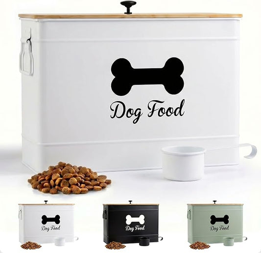 Metal Dog Food Container 15-20 lbs w/ Airtight Bamboo Lid, 70 Cup Capacity | Pet Jar For Dogs up to 100lbs, Airtight Bamboo Lid, Sturdy Comfortable Metal Handle, Powder Coated Iron, Kibble Storage Bin by HBDesignCo