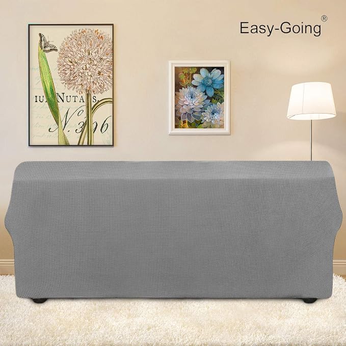 Easy-Going Stretch Oversized Sofa Couch Slipcover Washable Light Gray | 1-Piece Extra large Sofa Cover Furniture Protector Couch Soft with Bottom for Kids, Polyester Spandex Jacquard - Image 4