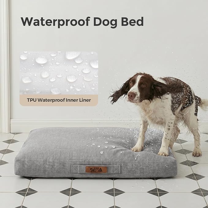 Sytopia Outdoor Dog Bed, 42" XL Orthopedic Dog Bed for Extra Large Dogs (90 lbs), Durable Waterproof Pet Bed, Heavy Duty Dog Crate Pad, Washable Removable Cover, Anti-Slip Bottom, Light Gray - Image 3