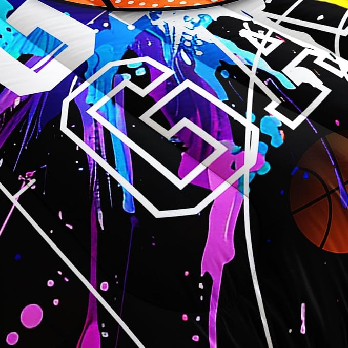 Cartoon Basketball Printed Comforter Set Ball Sports Bedding Set with 1 Comforter and 2 Pillowcases for Boys and Girls Bedroom All Season(Basketball-2 Twin) - Image 5