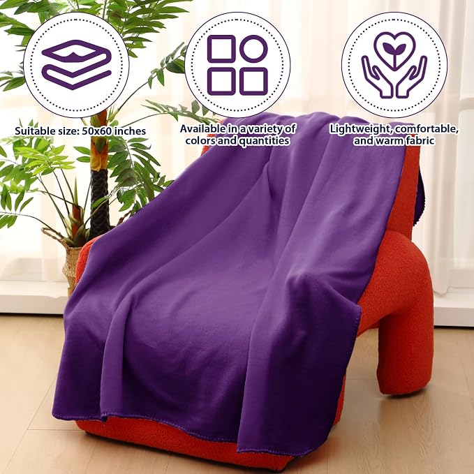 Newwiee 12 Pcs Bulk Fleece Throw Blankets 50'' x 60'' Oeko-tex Standard 100 Certified for Outdoor Wedding Guest Blankets Donation Homeless Sleepover Lap Pet Sofa, All Seasons Use (Purple) - Image 5