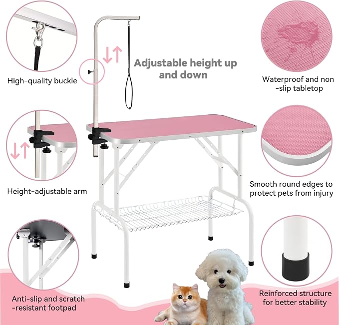 Baohe-32 Inch Dog Grooming Table - Pet Grooming Table - Foldable, Adjustable Arm, Portable, Non-Slip Grooming Table for Dogs at Home - Image 3