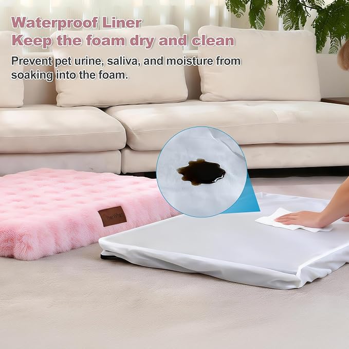 Orthopedic Dog Beds for XL Dogs, Fluffy Faux Rabbit Fur Pet Bed with Removable Washable Cover, Dog Bed Mat with Egg Crate Foam & Waterproof Lining, Anti Slip Bottom, Pink,44"x32"x4" - Image 5