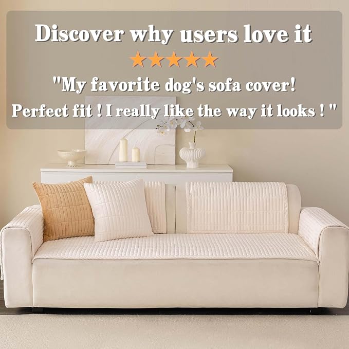 Velvet Washable Dog Couch Cover, Non-Slip Waterproof Pet Sofa Protector for 2-3-Cushion Sectional, L-Shaped Sofa & Loveseat, Machine Washable(1PC/27.6"x70.9",White) - Image 6