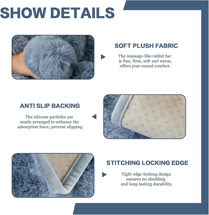 DREAMINGO Faux Fur Couch Seat Cover, Soft Plush Sofa Covers for Pet Washable, Non Slip Furniture Protector for Loveseat 2 Cushion Sofa, 35.4x70.9 Inch, Blue - Image 4
