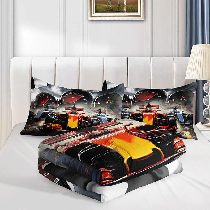 Racing Theme Comforter Set Racing car Extreme Sports Competition Quilt Sets with 1 Comforter and 2 Pillowcases for Kids Boys Bedroom All Season（Race Car-2 Full） - Image 4