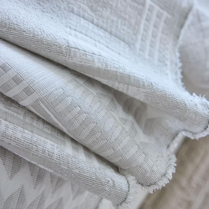DREAMINGO Vintage Patchwork 3-Layer Gauze Geometric Jacquard Sofa Cover, Farmhouse Couch Cover Blanket for 2 Seater, Living Room Washable Furniture Protector, Cream Grey, 91"x118" - Image 5