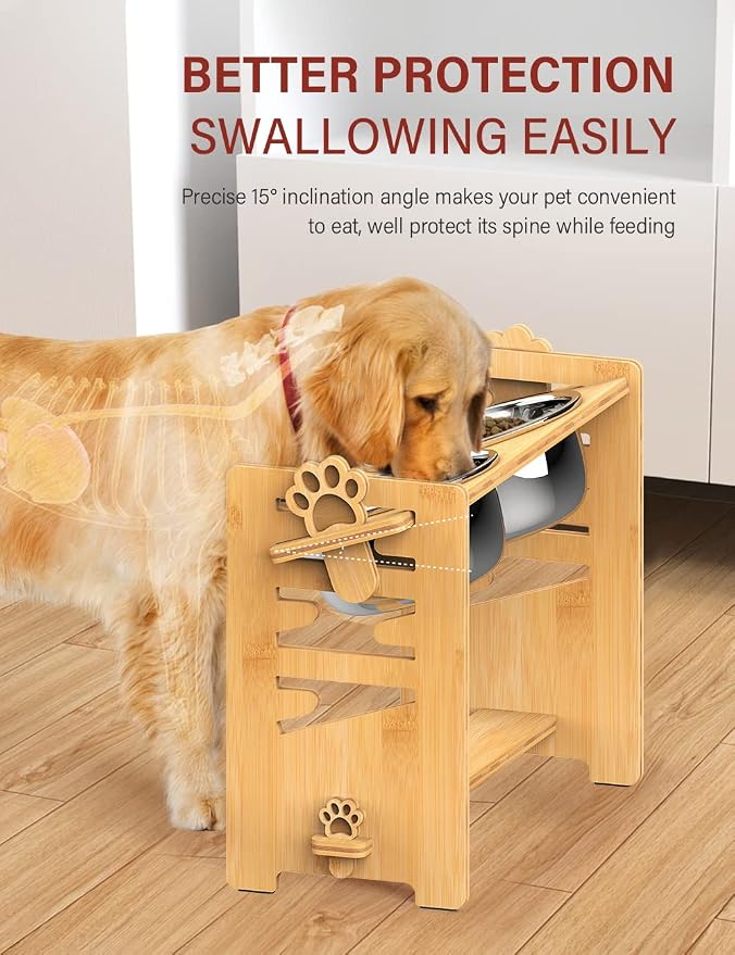 Vantic Elevated Dog Bowls, Adjustable Bowl Stand Large/XLarge, Natural | Bamboo Elevated Feeder with 2 Stainless Steel Bowls, Adjustable Height Stand for Large and Extra-Large Dogs - Image 4