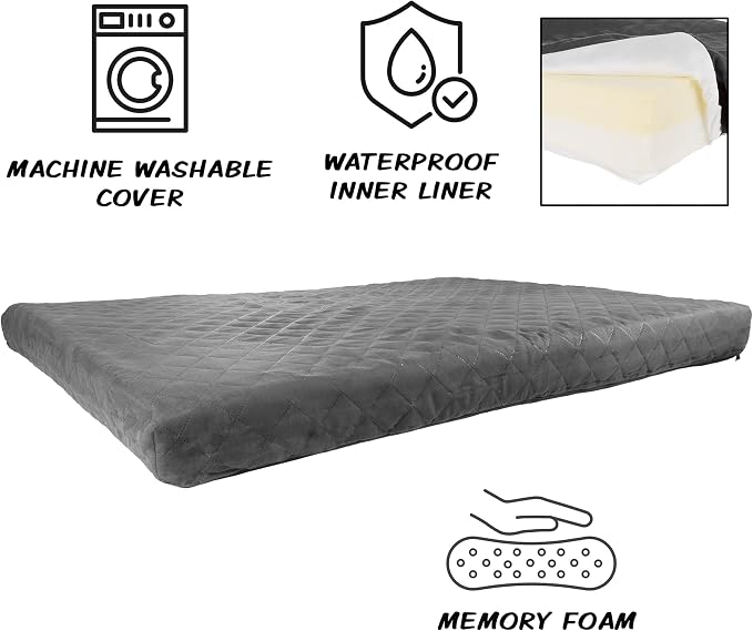Waterproof Dog Bed - 2-Layer Memory Foam Pet Pad with Removable Machine Washable Cover - 44x35 Crate Mat for Dogs or Puppies by PETMAKER (Gray) - Image 3