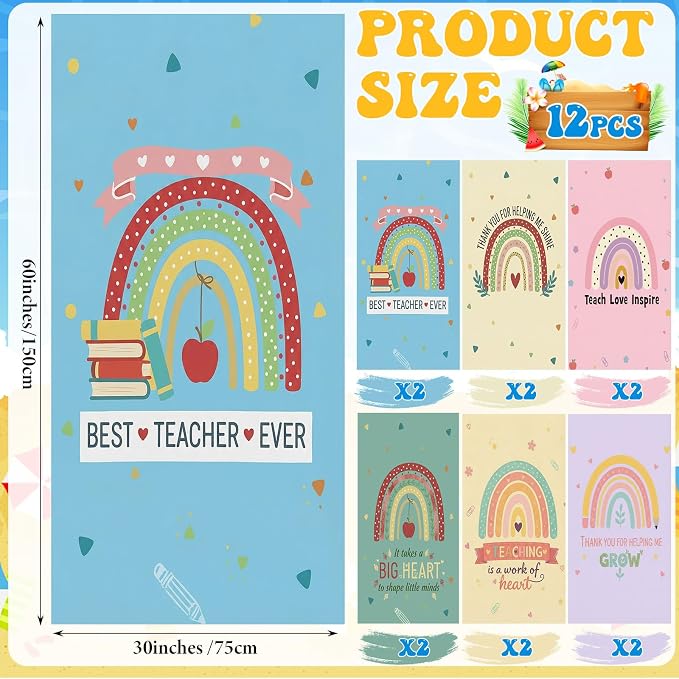 Mindsoft 12 Pcs 30"x 60" Beach Towel for Teachers Bulk, Teacher Appreciation Gifts Beach Towels Yoga Towel Quick Dry Soft Microfiber Sand Oversized Lightweight for Graduation Summer Pool Bath Party - Image 2