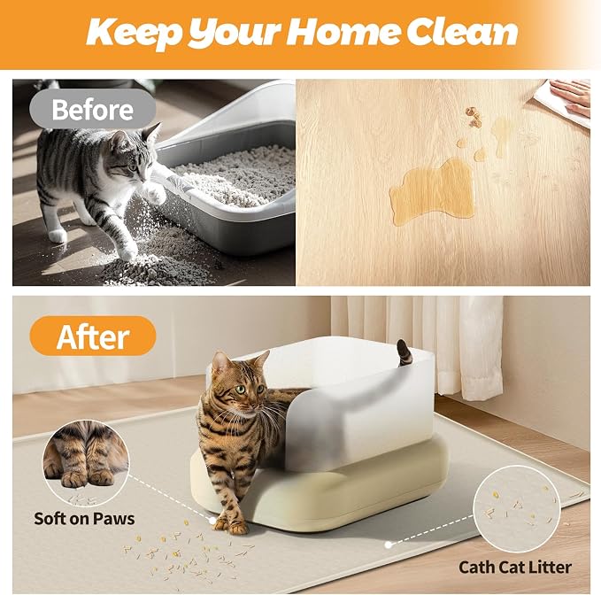 Cat Litter Mat for Litter Box 51"x25.6" Extra Large Silicone Mat, Beige | Waterproof Non-Slip Litter Box Mat with Raised Edges, Cat Litter Trapping Mat for Pet, Cat Litter Rug for Floor - Image 4
