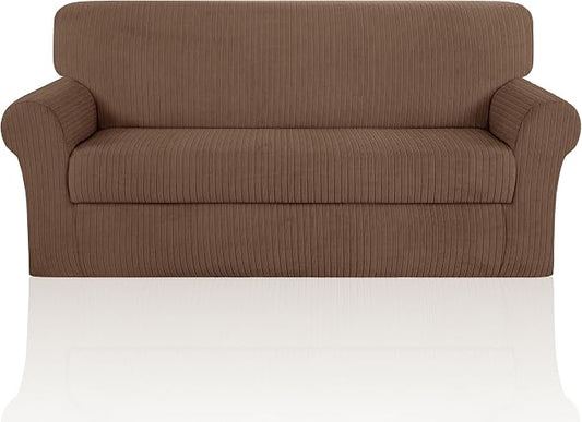 Sofa Cover Stretching Skid Resistance Couch Cover for Pets Washable, Thick and Durable Soft High Spandex Striped Pattern Sofa Covers, Form Fitted Sofa Slipcover(Sofa, Brown) by ChengEase