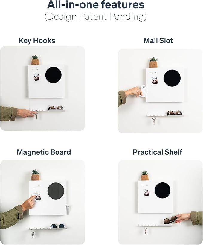 Key Holder Wall Mount and Mail Organizer - Hide Your Mail with a Modern and Minimal Look (White) - Image 4