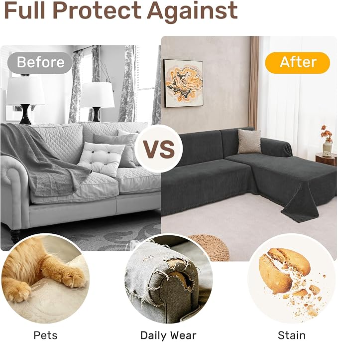 2 Pieces Sectional Couch Covers L Shaped Cover XL Charcoal Gray | Thick Washable Fabric for L Shaped Sectional Sofa, Anti-Pet Hair, Stain & Wear Resistant, Easy Care & Installation - Image 4