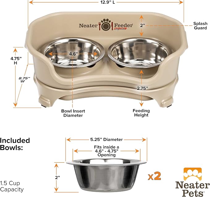 Neater Feeder Express Mess Proof Dog Bowls Elevated for Small Breeds Under 15 Lb, Made in USA, No Spill Raised Dog Food Bowl Stand, Stainless Steel Food and Water Bowl Set, Feeding Station, Almond - Image 8