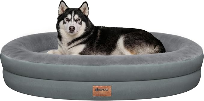 Waterproof Orthopedic Dog Bed for Extra Large Dogs, Grey | Supportive Crate Foam Relieves Joint Pressure, 360°Bolsters, Waterproof Inner,Washable Cover, Non-slip Bottom by Wozoke