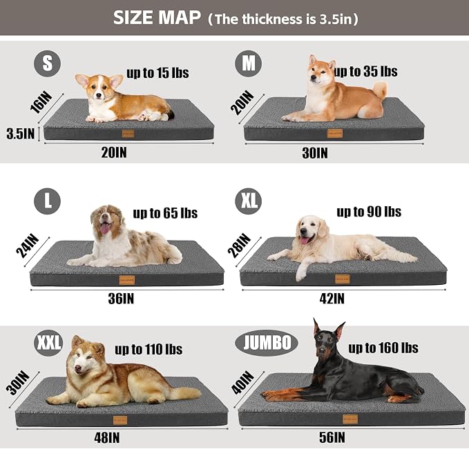 Patas Lague Orthopedic Large Dog Bed Pet Sofa Mat 42''X28'' Dark Grey | Egg-Crate Foam Dog Couch For Large Sized Dogs, Waterproof Removable Washable Cover, Soft Pet Crate Bed With Nonskid Bottom - Image 5