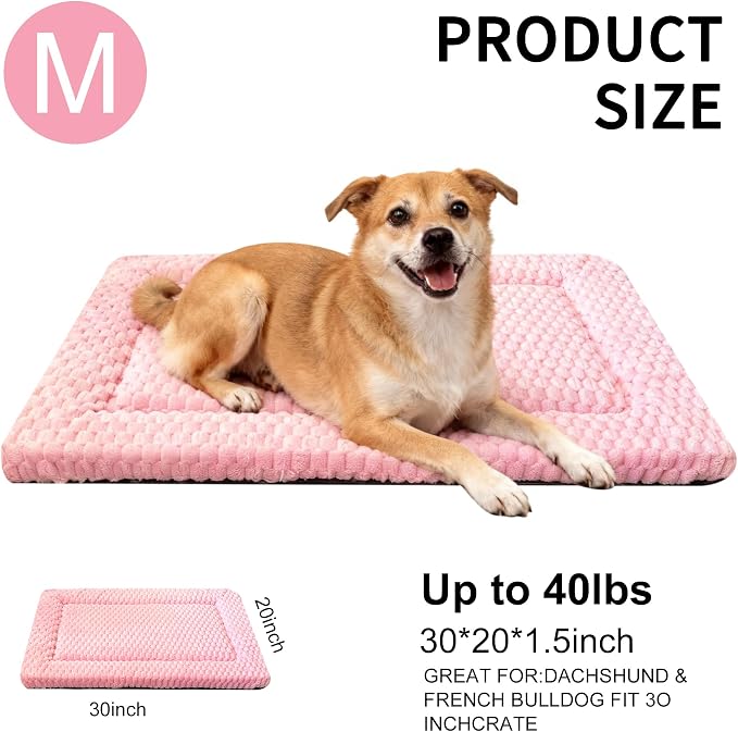 Dog Bed Mat, Reversible Dog Crate Pad - Washable Kennel Mat with Soft Support Foam, Flat Kennel Pad for Dogs & Cats, Double Pet Bed Perfect for Cage (Pink, 30" L x 20" W x 1.5" Th) - Image 3