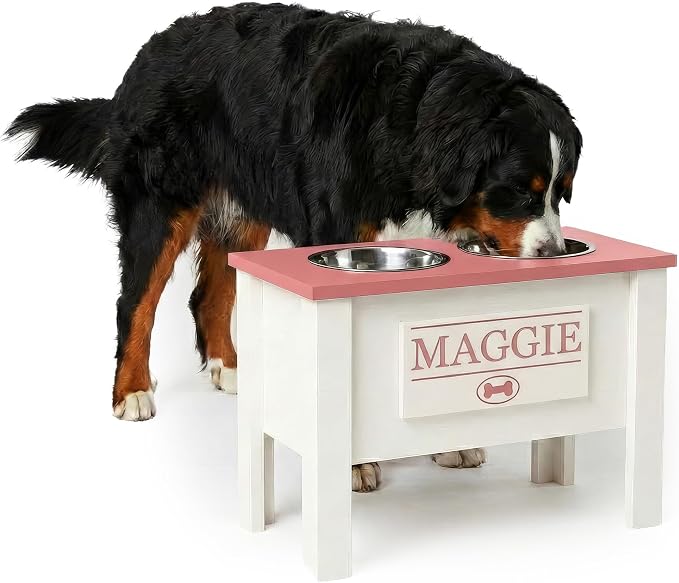 Elevated Dog Bowls for Large Dogs, Personalized Food Stand for Large Breed | Farmhouse Style, Elevated Wood Stand, Storage Container, Stainless Steel Bowls, Raised Anti-Slip Feeder, Made in USA by GrooveThisWoodshop