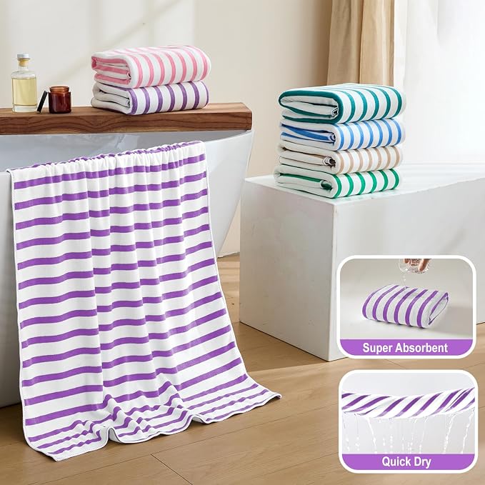 JML Microfiber Beach Towels, 6 Pack, 27" x 55", Cabana Stripe Purple | Soft,Absorbent, Quick Drying Lint-Free, No Fading for Summer Party, Pool, Sport, Yoga, Swimming - Image 4