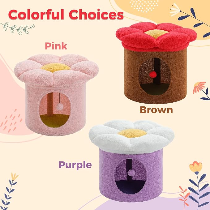 PETEPELA Cat Beds for Indoor Cats, Small Cute Cat Tree House with Removable Flower Cat Bed, Cat Hideaway, Indoor Cat House Condo, Cat Accessories, 20X20X16 Inches, Pink - Image 6