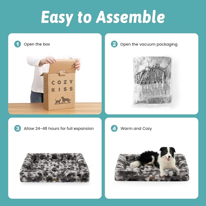 COZY KISS Orthopedic Dog Bed for Large Medium Size Dog, Soft and Warm Faux Fur Sofa for Pet Up to 75 lbs, Foam Bolster Anti-Slip Couch with Washable Removable Cover, L 36x27x6.5 inch, Tie Dye Grey - Image 8