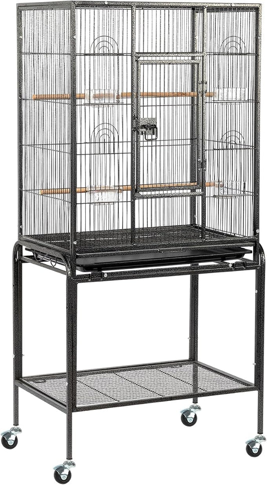 VINGLI 53-inch Bird Cage with Wheels, Durable Wrought Iron Parakeet Cage with Slide Out Tray, Black Bird Cages for Parakeets/Lovebird/Cockatiels/Budgies and Other Small/Medium Birds (Black, 53 inch) by VINGLI