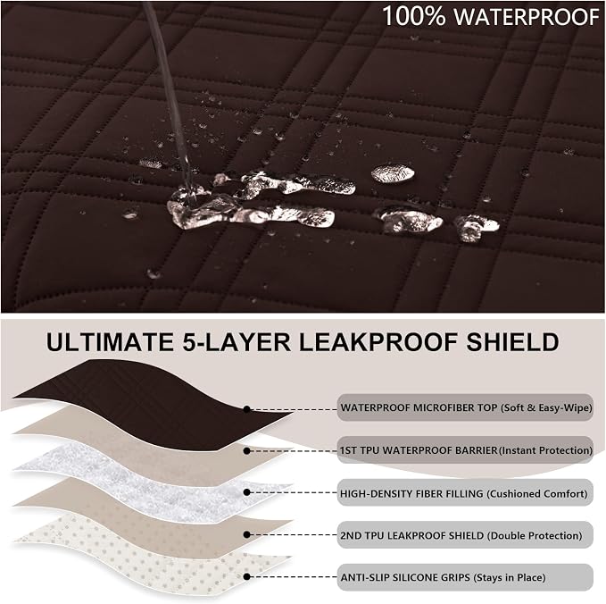 100% Waterproof Couch Cover for Dogs, Anti-Slip Washable Sofa Cover with Elastic Straps & Side Pockets, Durable Furniture Protector for Kids, Pets & Dogs (Armchair 23", Chocolate) - Image 2