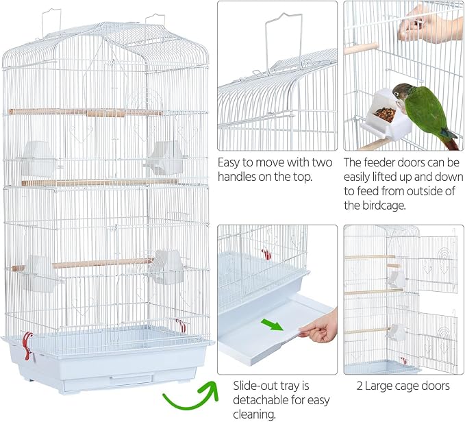 Yaheetech 41'' Open Top Medium Size Quaker Parrot Bird Cage Cockatiel Indian Ring Neck Sun Parakeet Green Cheek Conures Lovebird Budgie Canary Finch Parrotlet Bird Cage, White - Image 6