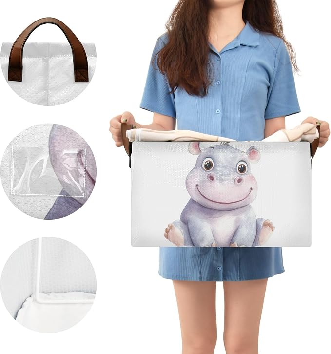 Cute Baby Hippopotamus Hippo Animal Storage Basket with Labels&Handles Rectangular Waterproof Nursery Storage Bins Collapsible Shelf Organizer Baskets for Kids Books Cloth Gift Basket Toys Laundry - Image 4