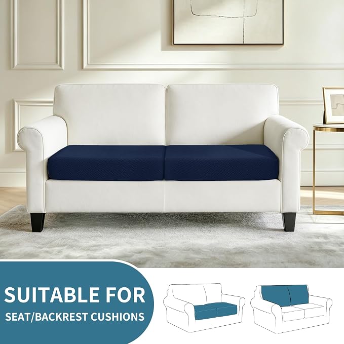 XINEAGE Large Couch Cushion Covers Seat Cushion Cover Thick Stretch Sofa Slipcovers 2 Piece Individual Couch Covers with Elastic Bottom(2 XL Seat Cushion/Backrest,Navy Blue) - Image 2