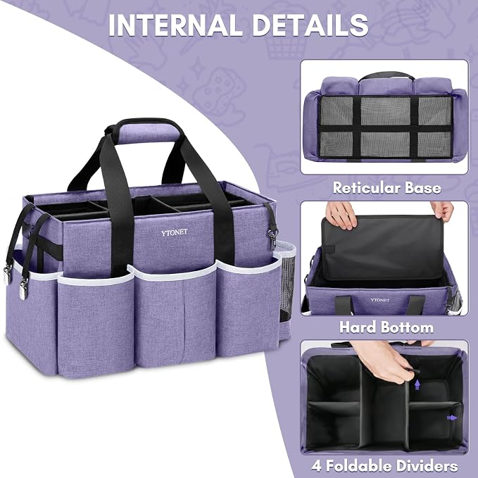 Ytonet Cleaning Caddy, Wearable Cleaning Supplies Organizer with 4 Foldable Dividers, Large Cleaning Caddy for Cleaning Supplies with Handle and Shoulder Straps, Cleaning Bags for Housekeepers, Purple - Image 3