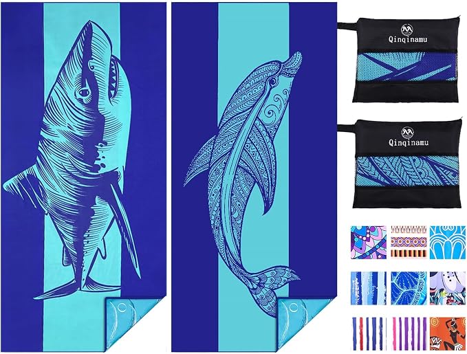 2 Pack Microfiber Lightweight Beach Towel 71"x32" Oversized Extra Large Thin Sand Free Towels Travel Swim Pool Yoga Gym Camping for Adults Women Men Beach Essentials Accessories Vacation Gift by Qinqinamu