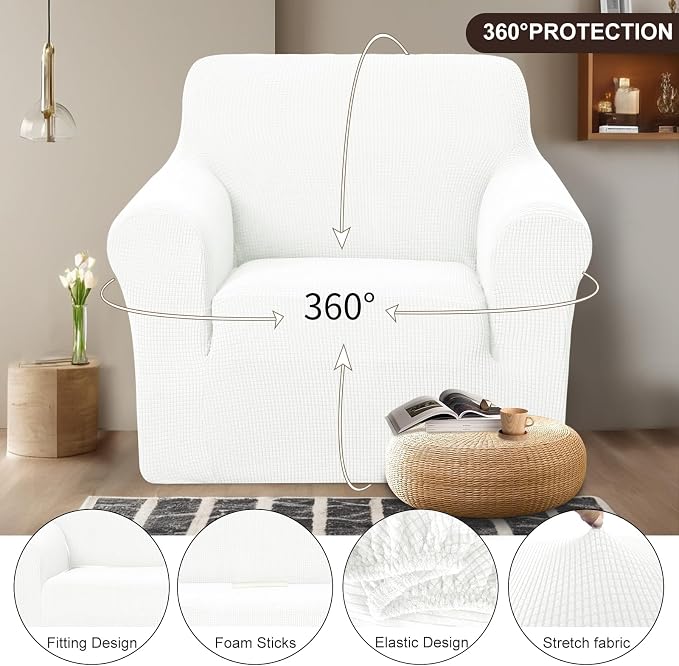 U-NICE HOME Stretch Couch Cover Slipcover for 3 Cushion Sofa, Ivory White | 1-Piece Sofa cover, Washable, Pet friendly, Furniture protector, Polyester Spandex Jacquard fabric - Image 3