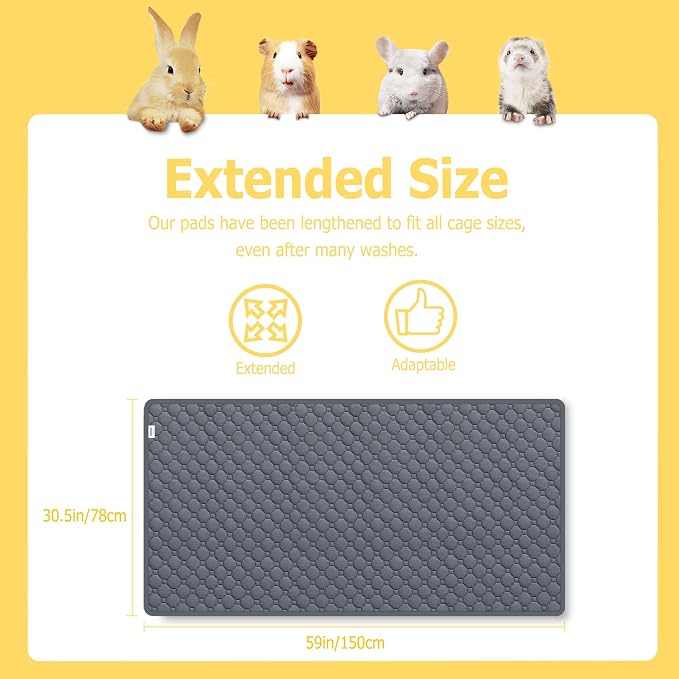 Guinea Pig Cage Liners, 59x31in 2 Pack Washable Guinea Pig Bedding, Waterproof Reusable & Anti Slip, Super Absorbent Guinea Pig Pee Pad for Small Animal, Rabbit, Bunny, Fit for C&C Cage, Pink - Image 3