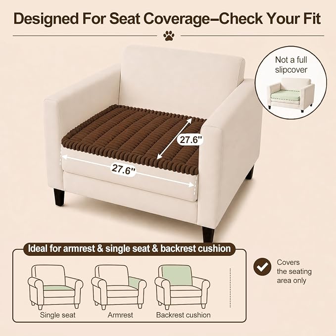 decorUhome Couch Cover for Dogs, Non Slip Fuzzy Thick Pet Sofa Protector | Pet Friendly, Couch Covers for Sofa, Machine Washable, Fits Armrests, Single Seats & Backrest Cushions, Brown, 27.6" x 27.6" - Image 10
