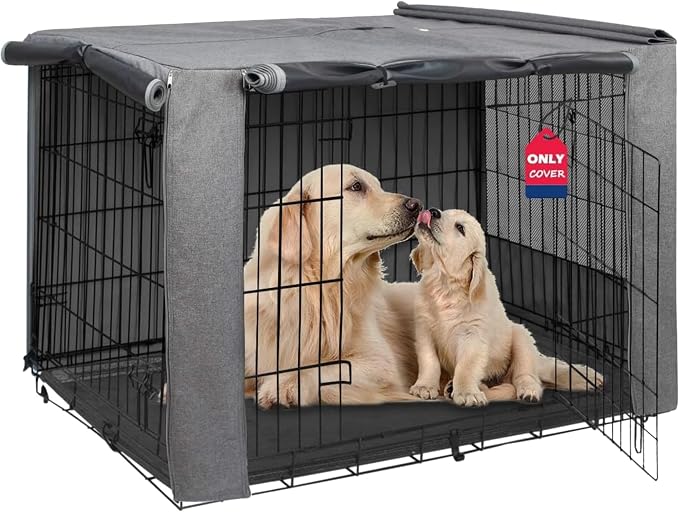 HiCaptain Breathable Dog Crate Cover 48 Inch, Durable Heavy Duty Kennel Cover, Dual Zippered Panels, Windproof Waterproof UV-Resistant(Grey) by HiCaptain