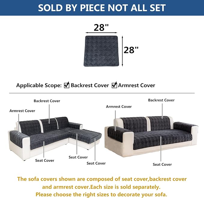 Eismodra Armrest Covers,Sectional Couch Covers,L Shape Sofa Slipcover Furniture Protector for Dogs Cats Pet Chaise Lounge 3 Cushion Couch Loveseat,Dark Gray 28 x 28 inches (Only 1 Piece) - Image 5