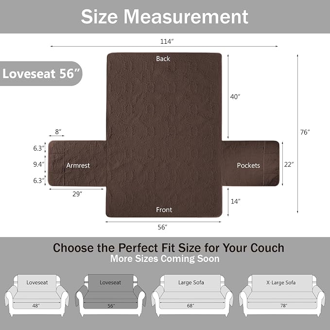 Soft Couch Cover 2 Cushion Sofa, Water-Repellent Sofa Slipcovers for Loveseat, Machine Washable Love Seat Quilted Couch Covers, Pet Friendly Loveseat Slipcovers (Loveseat 56", Chocolate) - Image 7