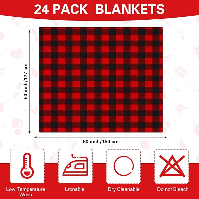 Preboun 24 Pack Bulk Christmas Soft Fleece Blankets 50 x 60 Inch Bulk Lightweight Warm Fleece Throw Blankets for Pet Bed Sofa Couch Office Wedding Gifts Travel (Plaid) - Image 2