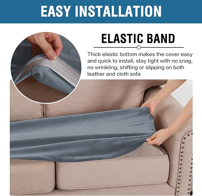 H.VERSAILTEX Velvet Stretch Individual Couch Cushion Cover Plush Cushion Slipcover for Loveseat Sofa Cushion Furniture Protector Seat Cushion Sofa Cover (1 Piece Sofa Cushion Cover, Stone Blue) - Image 4