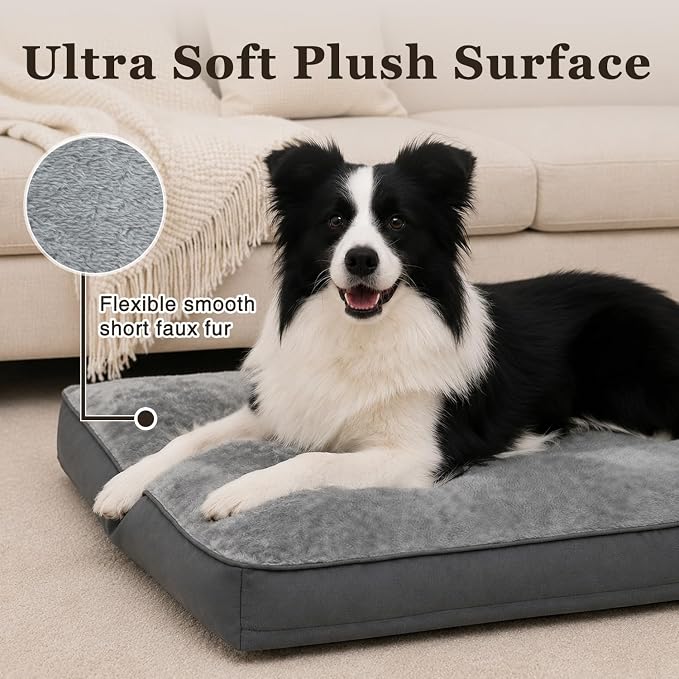 NUPIDA Waterproof Large Dog Bed for Crate with Washable Cover, 35x22, Grey | TPU Waterproof Layer, Easy Clean Cover, Soft Plush Surface, Durable Oxford fabric, Non-Slip Bottom, For Large Breeds ≤50lbs - Image 2