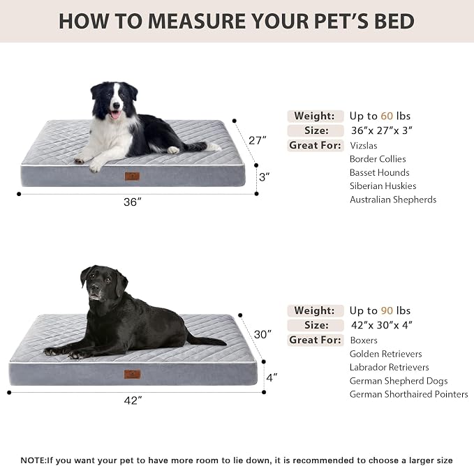WNPETHOME Orthopedic Waterproof Large Sized Senior Dogs Bed for Comfy Sleep | Washable Ped Bed with Removable Cover, Multi-Needle Quilting Large Dogs Crate Bed for Dog Relax, Light Grey 36x27 Inch - Image 5