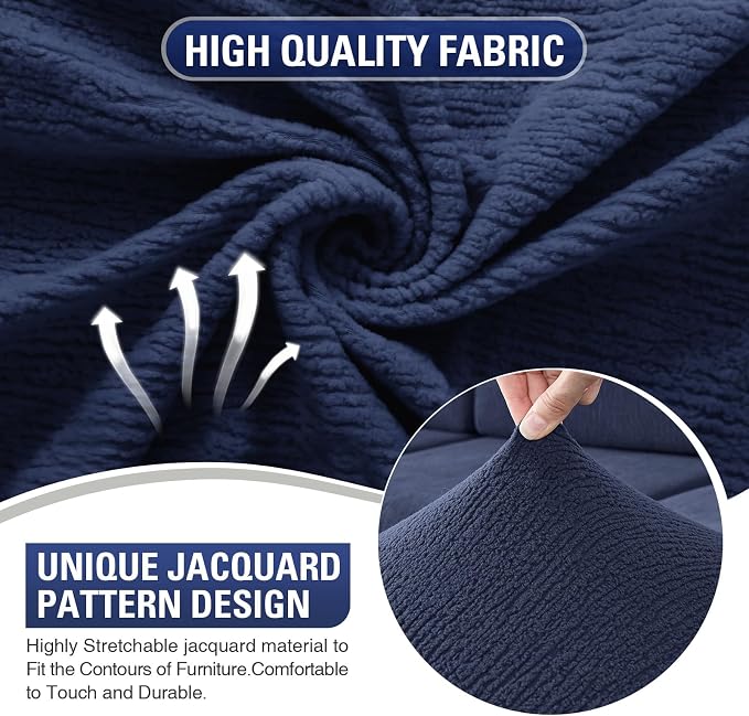 Couch Cushion Covers for Sectional Sofa Stretch Sofa Slipcovers Washable Wear-Resistant Sectional Couch Covers L Shaped Seats Furniture Protectors for Pets(Navy, 2 Seater + 1 Chaise) - Image 4