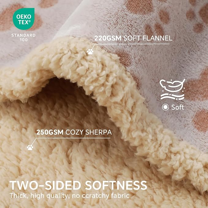 Luciphia Waterproof Dog Blanket Reversible Sherpa Fleece for Small Dogs Cat | Soft Print Pet Blanket Washable Pee Proof, Furniture Protector for Couch Sofa Bed Car, Cozy Throw(57" x 40", Khaki) - Image 2