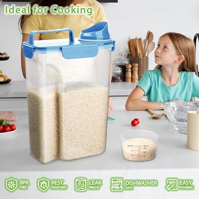 Viretec Rice Storage Container, 5 to 10lb Dry Food Airtight Dispenser, Pet Dog Cat Food Canister, BPA Free Clear Plastic Kitchen and Pantry Organization Bin for Oatmeal, Grain, Cereal, Pasta, Flour - Image 5